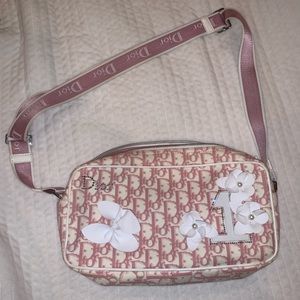 Christian Dior pink canvas flower bag